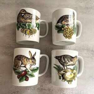 Vintage Saks Fifth Avenue Fitz and Floyd Set of 4 Birds Bunny Handled Mugs RARE